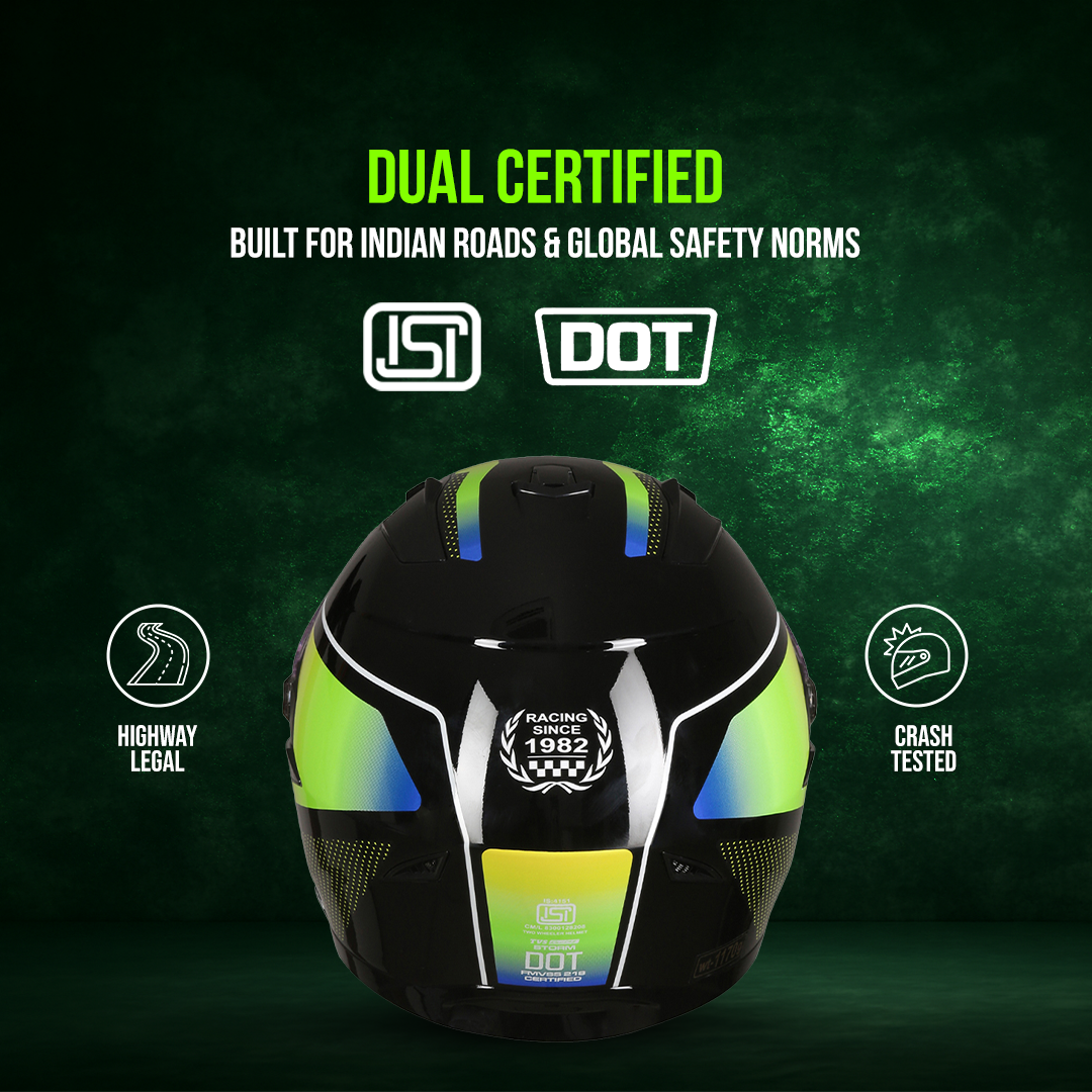 TVS Racing Anti Matter Full Face Helmet for Bike & Motorcycle Riders-DOT & ISI Certified-Lightweight ABS Shell, UV Resistant-Ventilated Comfort Liner, Quick-Release Visor & Chin Strap