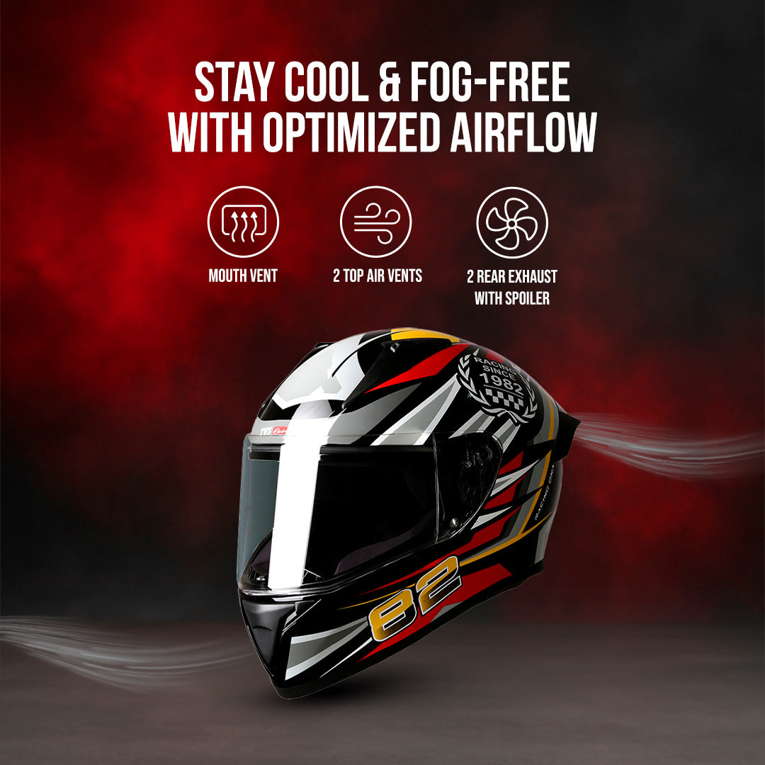 TVS Racing Titan Series Full Face Helmet for Men | Premium Bike Helmets with ABS Shell, UV Paint | Quick Release System | Aerodynamic Design | DOT & ISI Certified