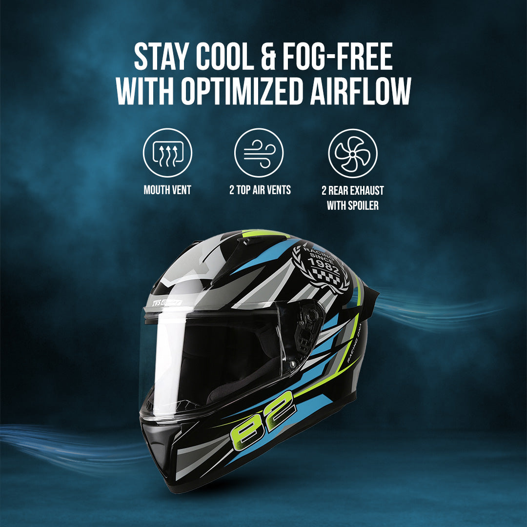 TVS Racing Titan Series Full Face Helmet for Men | Premium Bike Helmets with ABS Shell, UV Paint | Quick Release System | Aerodynamic Design | DOT & ISI Certified