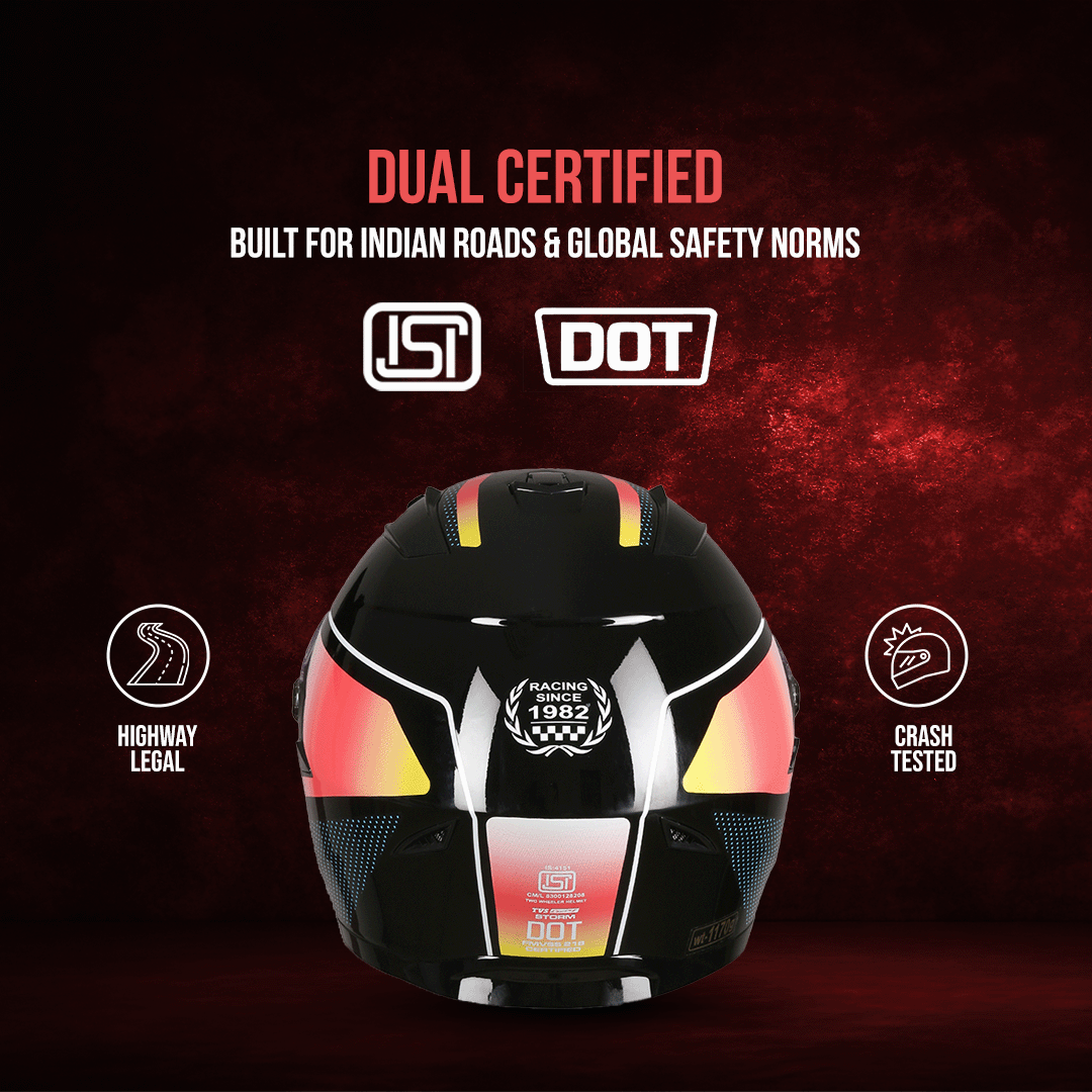 TVS Racing Anti Matter Full Face Helmet for Bike & Motorcycle Riders-DOT & ISI Certified-Lightweight ABS Shell, UV Resistant-Ventilated Comfort Liner, Quick-Release Visor & Chin Strap