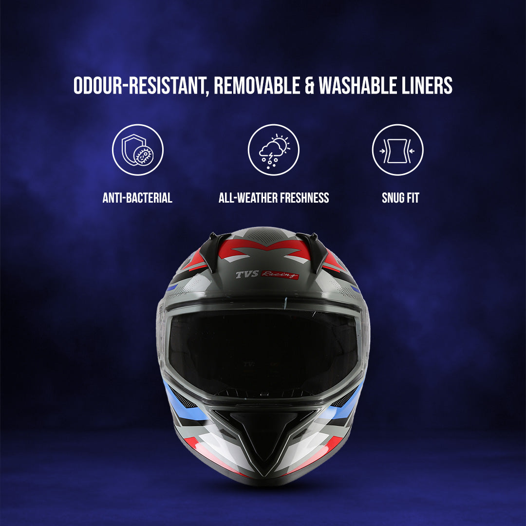 TVS Racing Titan Series Full Face Helmet for Men | Premium Bike Helmets with ABS Shell, UV Paint | Quick Release System | Aerodynamic Design | DOT & ISI Certified