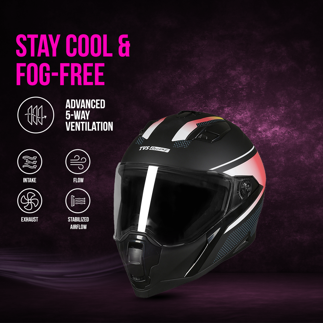 TVS Racing Anti Matter Full Face Helmet for Bike & Motorcycle Riders-DOT & ISI Certified-Lightweight ABS Shell, UV Resistant-Ventilated Comfort Liner, Quick-Release Visor & Chin Strap