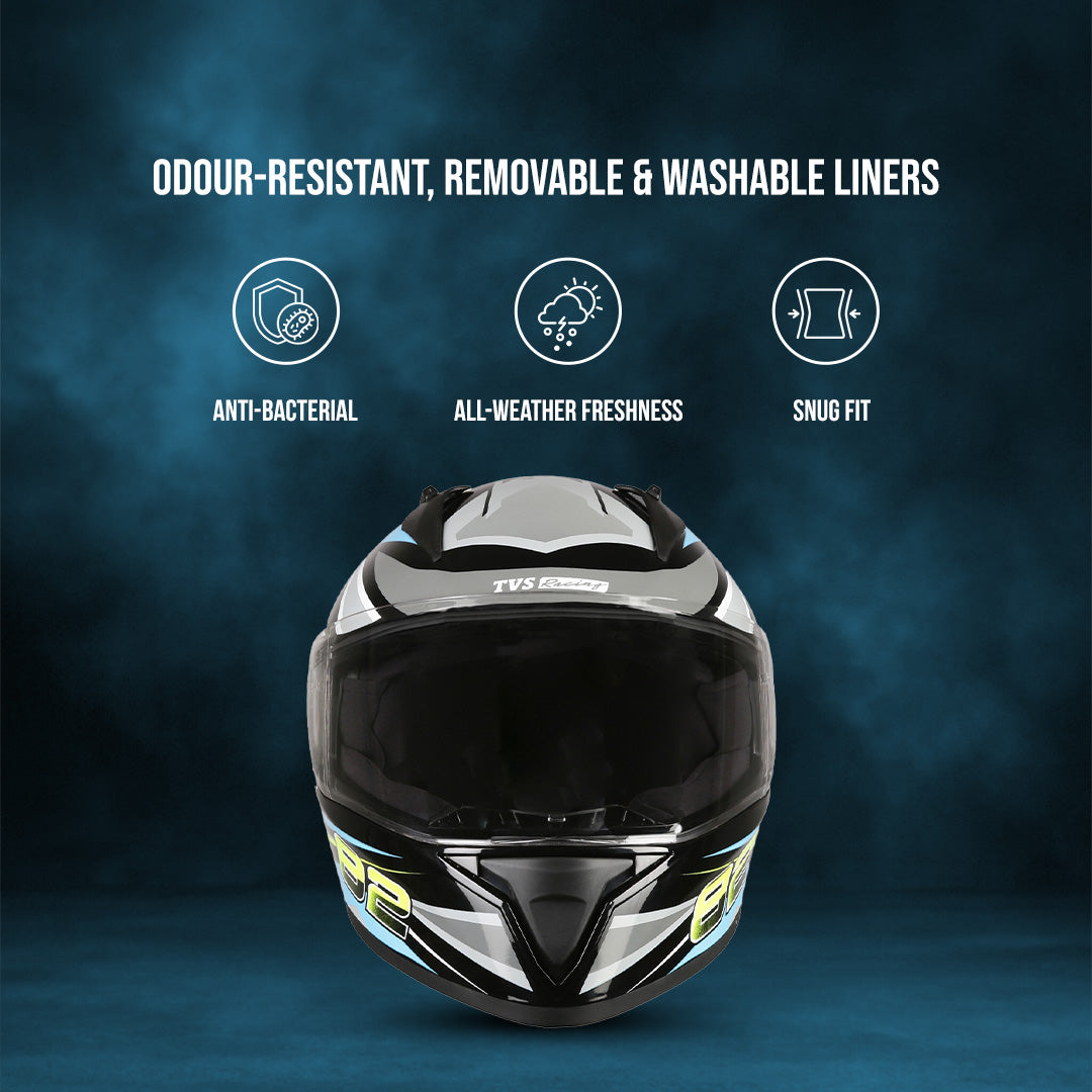 TVS Racing Titan Series Full Face Helmet for Men | Premium Bike Helmets with ABS Shell, UV Paint | Quick Release System | Aerodynamic Design | DOT & ISI Certified