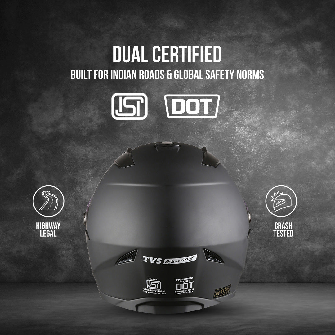 TVS Racing Anti Matter Full Face Helmet for Bike & Motorcycle Riders-DOT & ISI Certified-Lightweight ABS Shell, UV Resistant-Ventilated Comfort Liner, Quick-Release Visor & Chin Strap