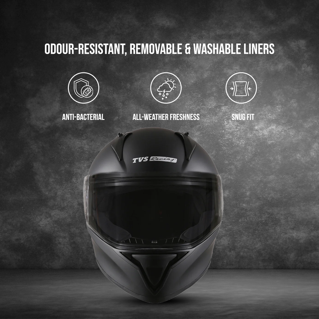 TVS Racing Titan Series Full Face Helmet for Men | Premium Bike Helmets with ABS Shell, UV Paint | Quick Release System | Aerodynamic Design | DOT & ISI Certified