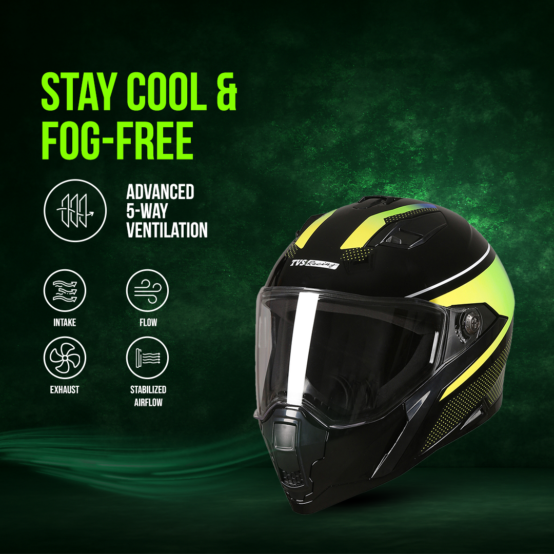 TVS Racing Anti Matter Full Face Helmet for Bike & Motorcycle Riders-DOT & ISI Certified-Lightweight ABS Shell, UV Resistant-Ventilated Comfort Liner, Quick-Release Visor & Chin Strap
