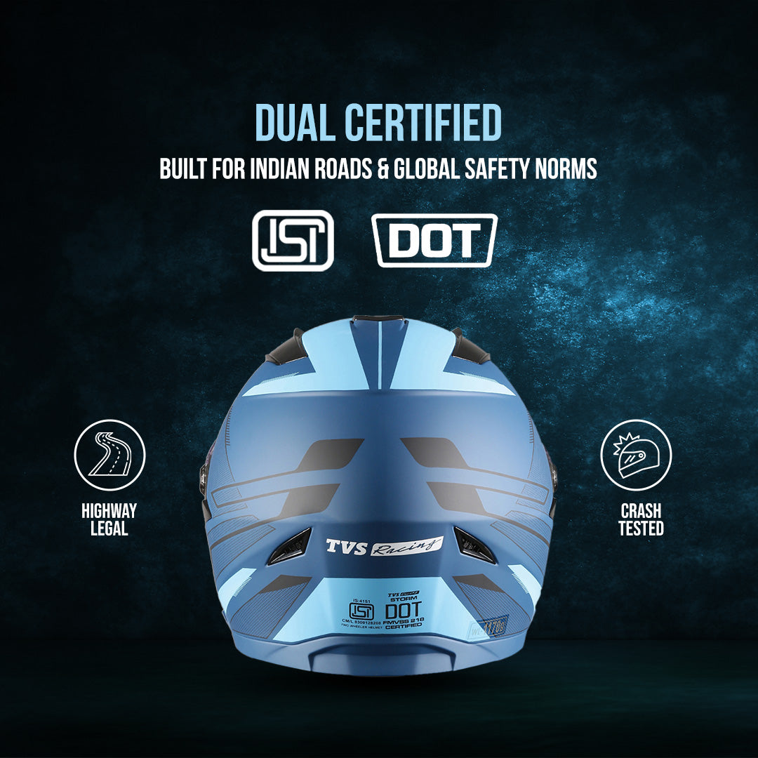 TVS Racing Anti Matter Full Face Helmet for Bike & Motorcycle Riders-DOT & ISI Certified-Lightweight ABS Shell, UV Resistant-Ventilated Comfort Liner, Quick-Release Visor & Chin Strap