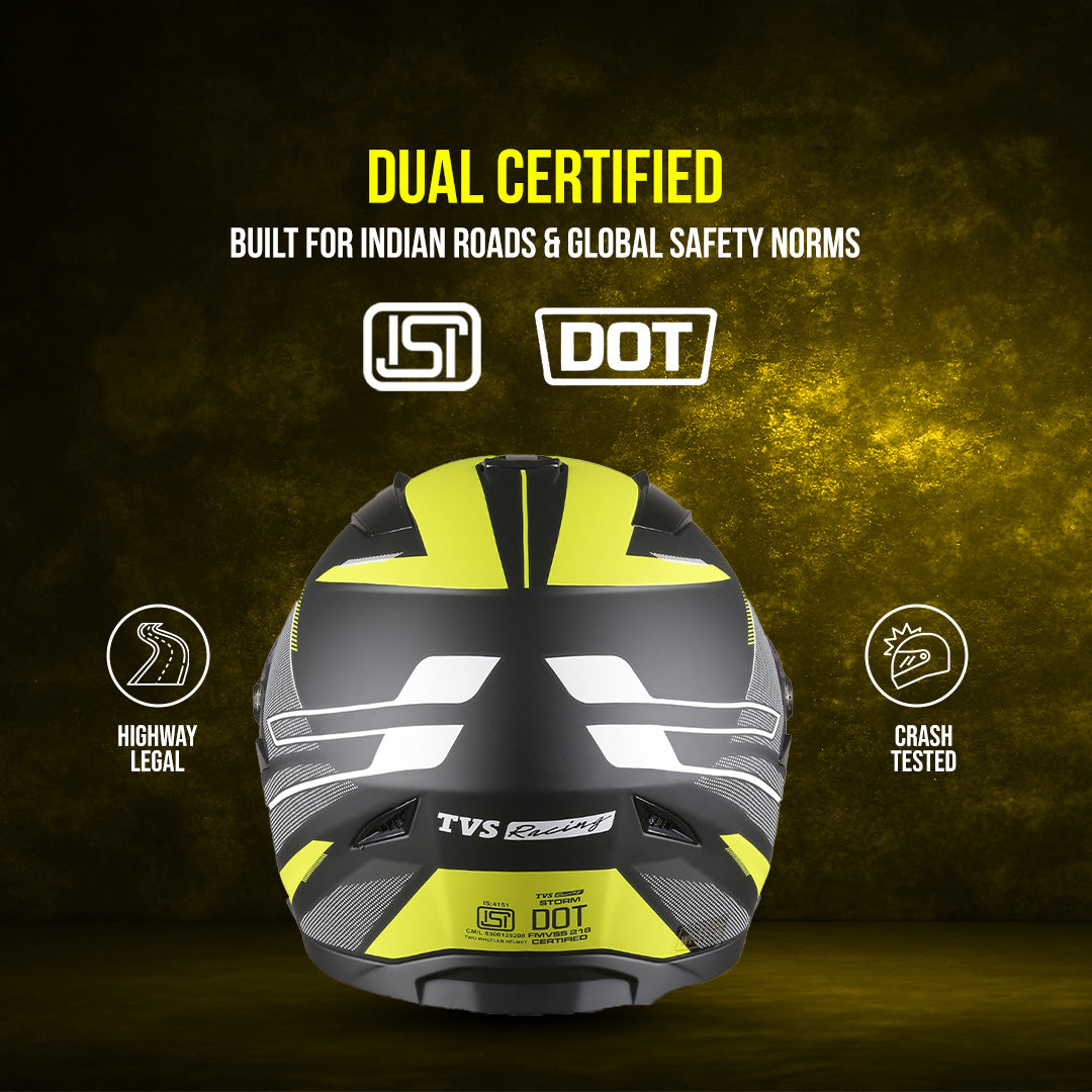 TVS Racing Anti Matter Full Face Helmet for Bike & Motorcycle Riders-DOT & ISI Certified-Lightweight ABS Shell, UV Resistant-Ventilated Comfort Liner, Quick-Release Visor & Chin Strap