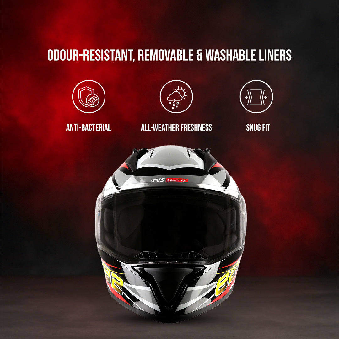 TVS Racing Titan Series Full Face Helmet for Men | Premium Bike Helmets with ABS Shell, UV Paint | Quick Release System | Aerodynamic Design | DOT & ISI Certified
