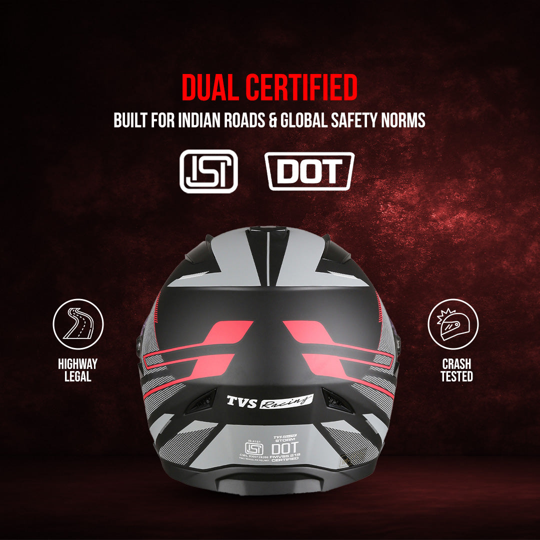 TVS Racing Anti Matter Full Face Helmet for Bike & Motorcycle Riders-DOT & ISI Certified-Lightweight ABS Shell, UV Resistant-Ventilated Comfort Liner, Quick-Release Visor & Chin Strap