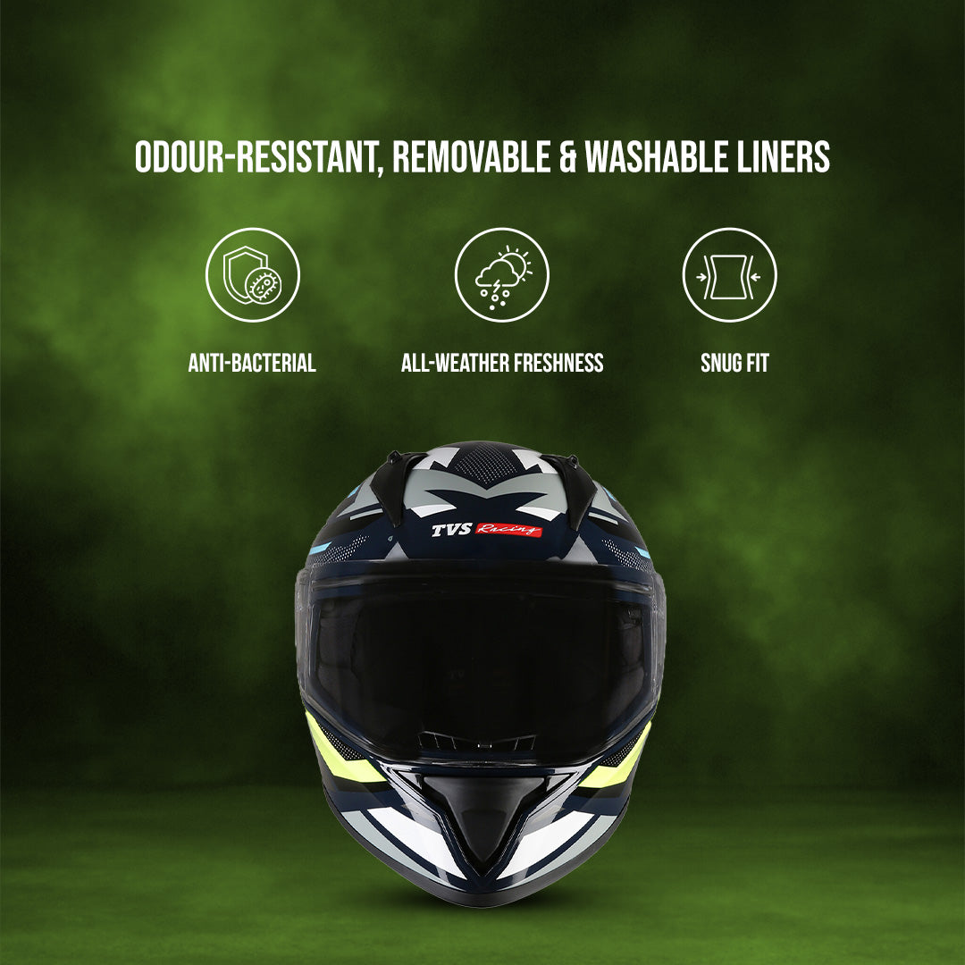 TVS Racing Titan Series Full Face Helmet for Men | Premium Bike Helmets with ABS Shell, UV Paint | Quick Release System | Aerodynamic Design | DOT & ISI Certified