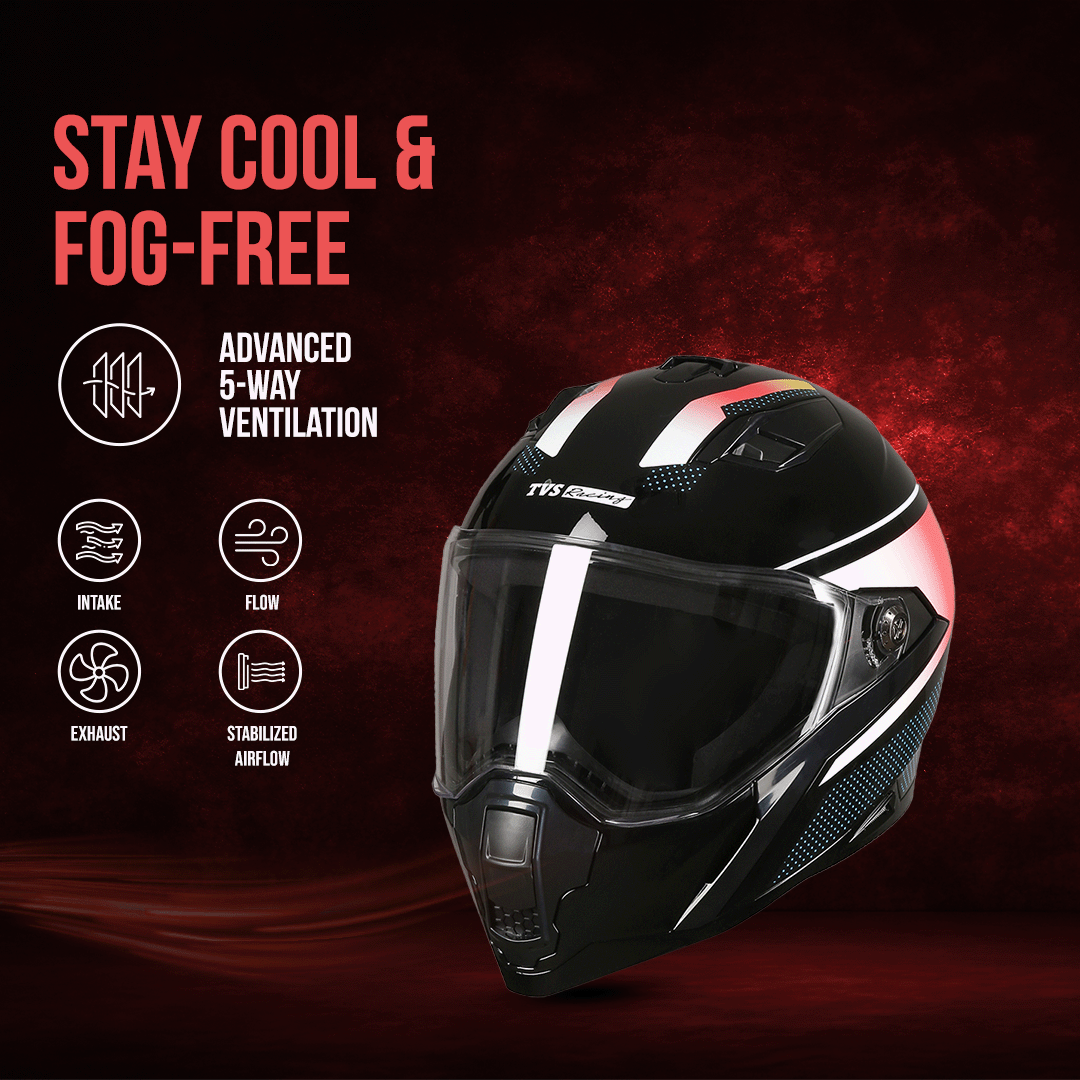 TVS Racing Anti Matter Full Face Helmet for Bike & Motorcycle Riders-DOT & ISI Certified-Lightweight ABS Shell, UV Resistant-Ventilated Comfort Liner, Quick-Release Visor & Chin Strap