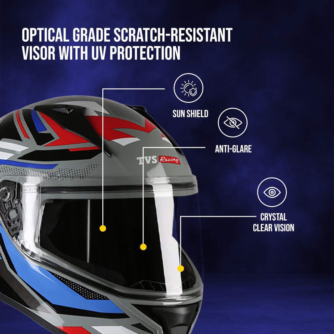 TVS Racing Titan Series Full Face Helmet for Men | Premium Bike Helmets with ABS Shell, UV Paint | Quick Release System | Aerodynamic Design | DOT & ISI Certified