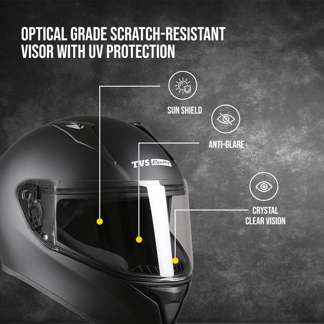 TVS Racing Titan Series Full Face Helmet for Men | Premium Bike Helmets with ABS Shell, UV Paint | Quick Release System | Aerodynamic Design | DOT & ISI Certified