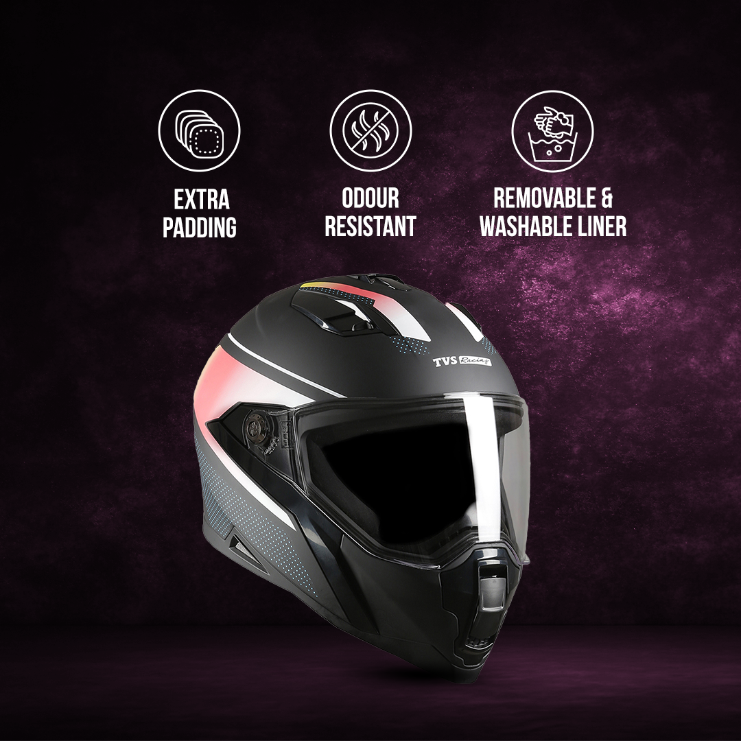 TVS Racing Anti Matter Full Face Helmet for Bike & Motorcycle Riders-DOT & ISI Certified-Lightweight ABS Shell, UV Resistant-Ventilated Comfort Liner, Quick-Release Visor & Chin Strap