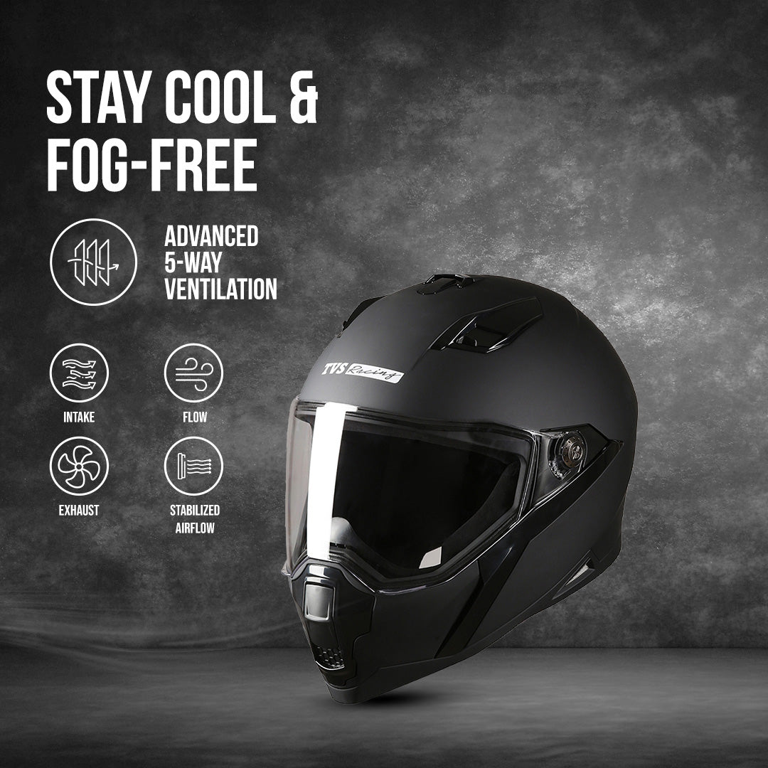 TVS Racing Anti Matter Full Face Helmet for Bike & Motorcycle Riders-DOT & ISI Certified-Lightweight ABS Shell, UV Resistant-Ventilated Comfort Liner, Quick-Release Visor & Chin Strap