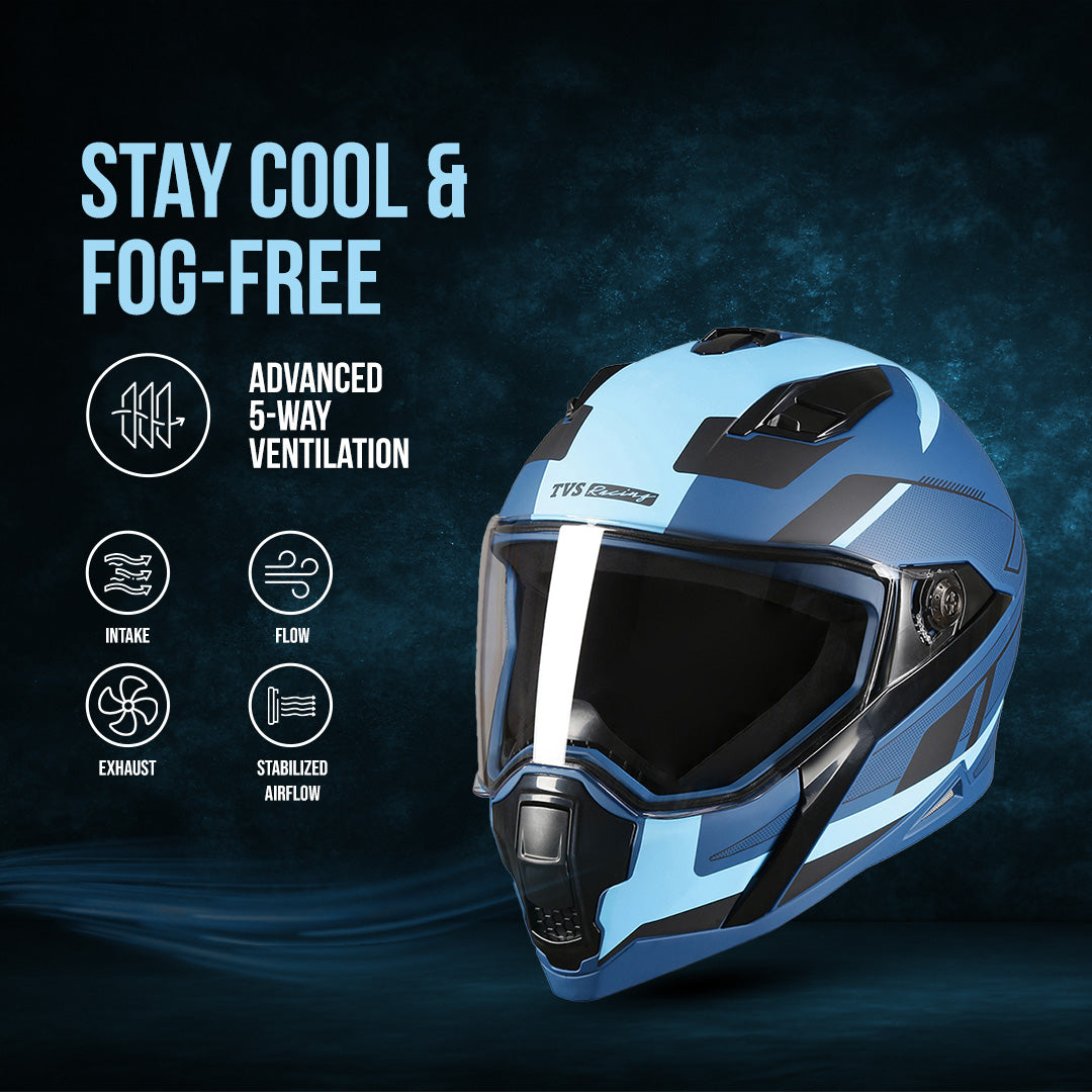 TVS Racing Anti Matter Full Face Helmet for Bike & Motorcycle Riders-DOT & ISI Certified-Lightweight ABS Shell, UV Resistant-Ventilated Comfort Liner, Quick-Release Visor & Chin Strap