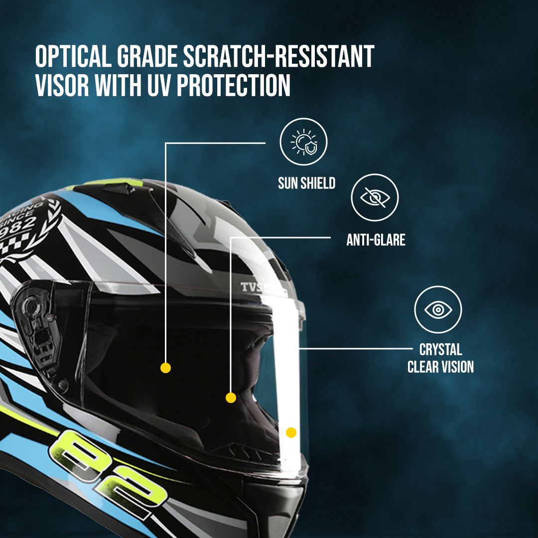 TVS Racing Titan Series Full Face Helmet for Men | Premium Bike Helmets with ABS Shell, UV Paint | Quick Release System | Aerodynamic Design | DOT & ISI Certified