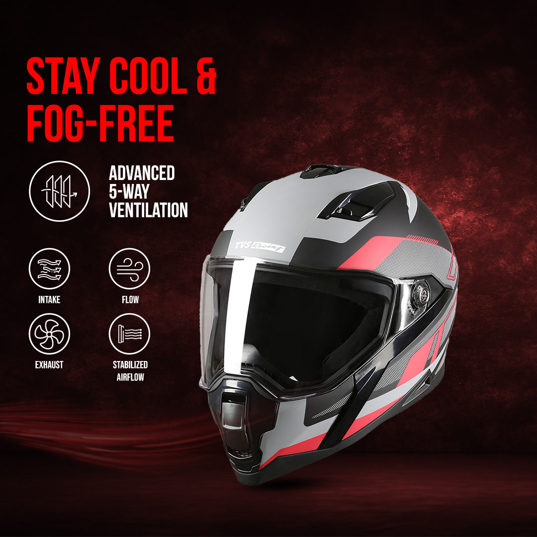 TVS Racing Anti Matter Full Face Helmet for Bike & Motorcycle Riders-DOT & ISI Certified-Lightweight ABS Shell, UV Resistant-Ventilated Comfort Liner, Quick-Release Visor & Chin Strap