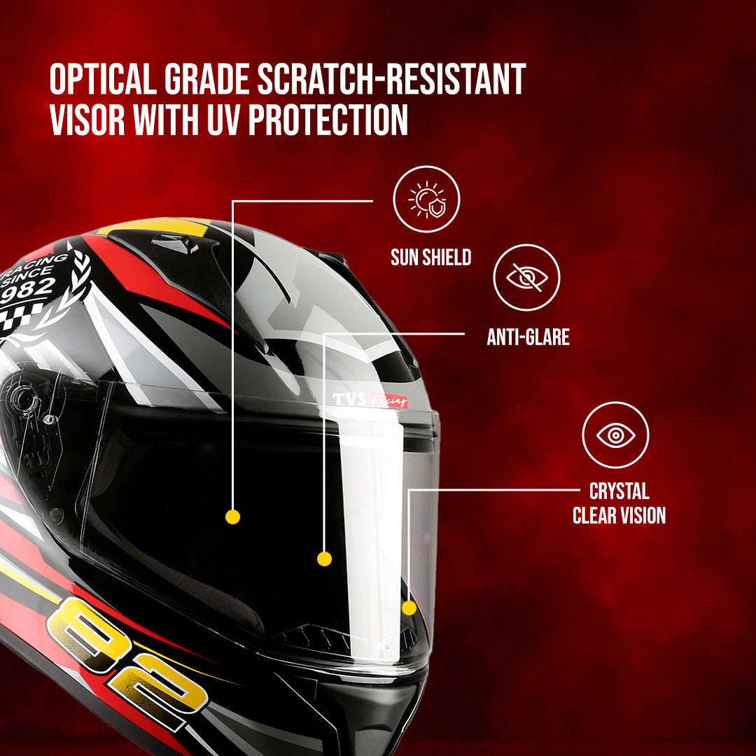 TVS Racing Titan Series Full Face Helmet for Men | Premium Bike Helmets with ABS Shell, UV Paint | Quick Release System | Aerodynamic Design | DOT & ISI Certified