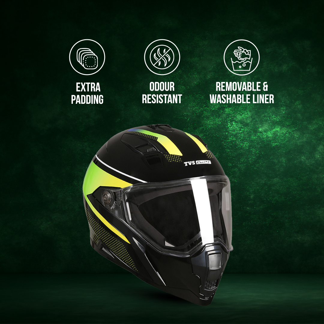 TVS Racing Anti Matter Full Face Helmet for Bike & Motorcycle Riders-DOT & ISI Certified-Lightweight ABS Shell, UV Resistant-Ventilated Comfort Liner, Quick-Release Visor & Chin Strap