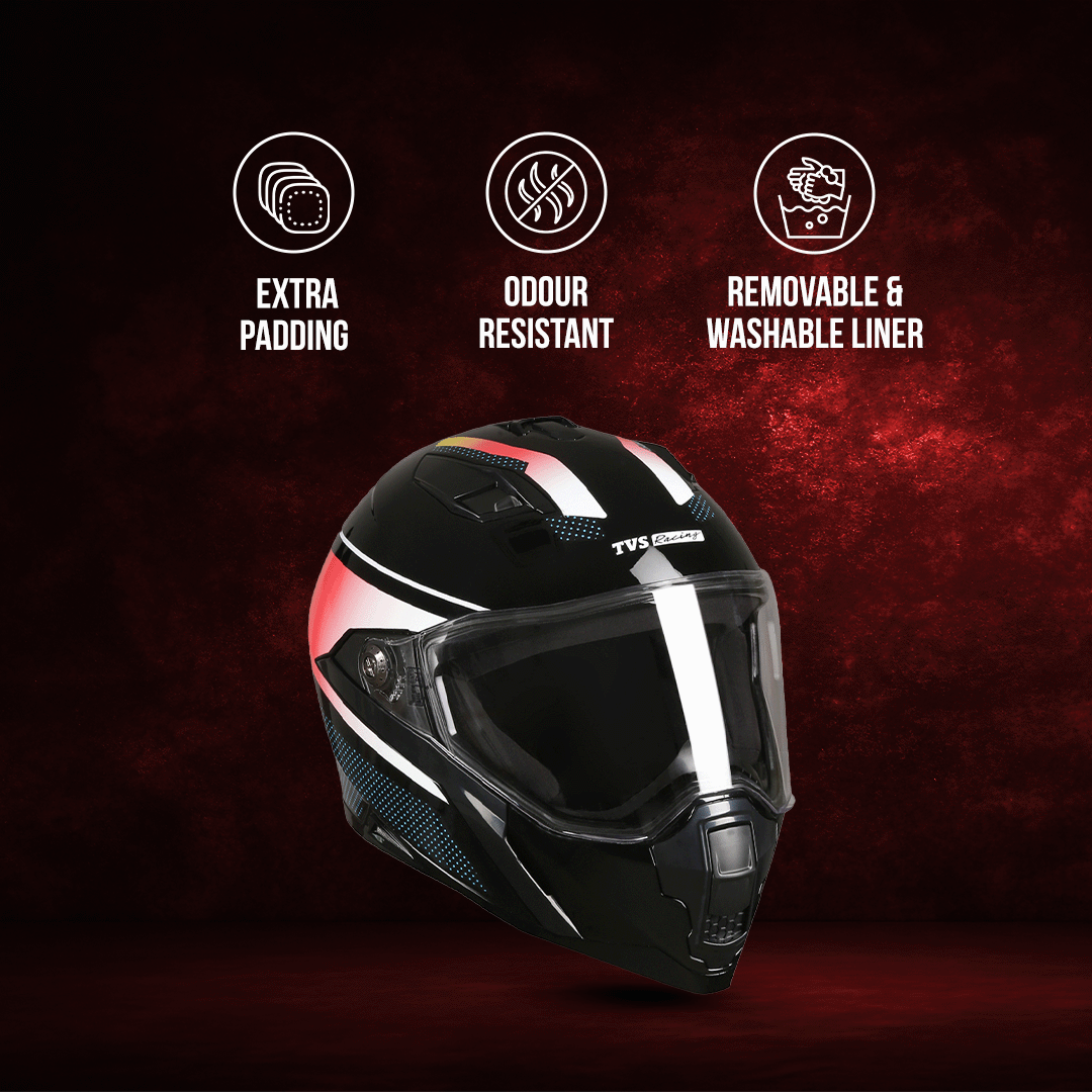 TVS Racing Anti Matter Full Face Helmet for Bike & Motorcycle Riders-DOT & ISI Certified-Lightweight ABS Shell, UV Resistant-Ventilated Comfort Liner, Quick-Release Visor & Chin Strap