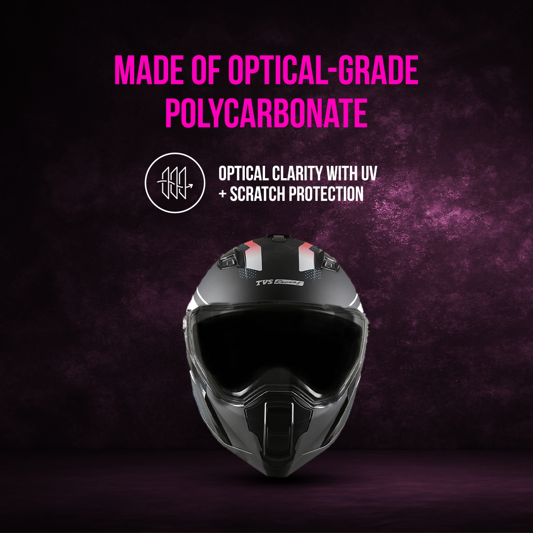 TVS Racing Anti Matter Full Face Helmet for Bike & Motorcycle Riders-DOT & ISI Certified-Lightweight ABS Shell, UV Resistant-Ventilated Comfort Liner, Quick-Release Visor & Chin Strap