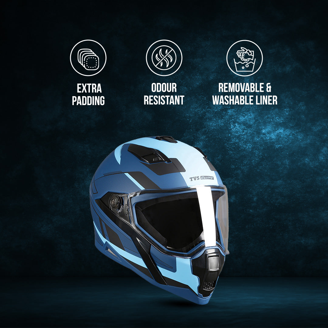 TVS Racing Anti Matter Full Face Helmet for Bike & Motorcycle Riders-DOT & ISI Certified-Lightweight ABS Shell, UV Resistant-Ventilated Comfort Liner, Quick-Release Visor & Chin Strap