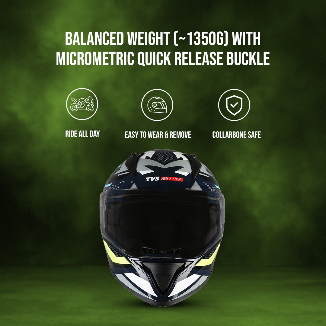 TVS Racing Titan Series Full Face Helmet for Men | Premium Bike Helmets with ABS Shell, UV Paint | Quick Release System | Aerodynamic Design | DOT & ISI Certified