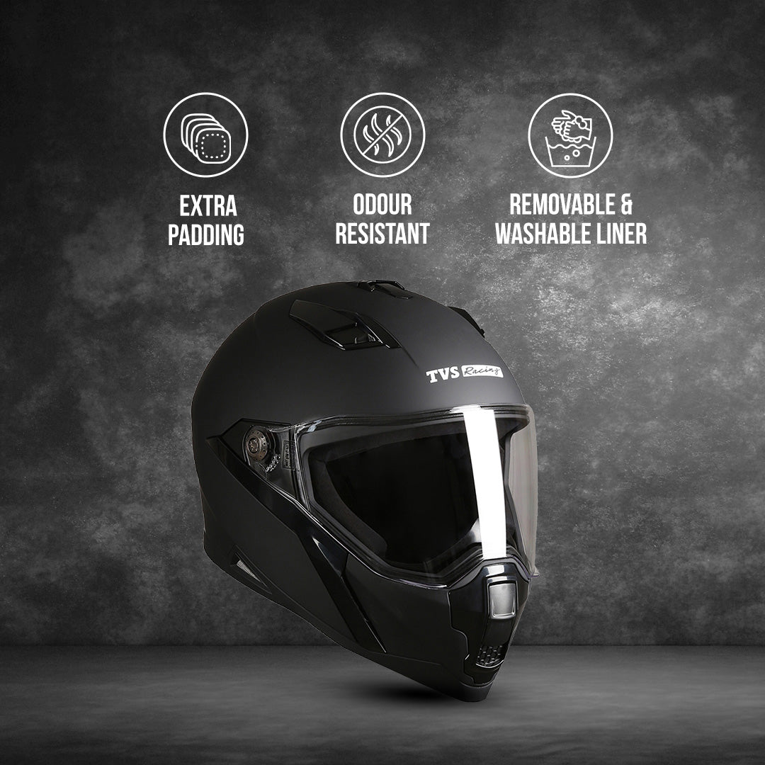 TVS Racing Anti Matter Full Face Helmet for Bike & Motorcycle Riders-DOT & ISI Certified-Lightweight ABS Shell, UV Resistant-Ventilated Comfort Liner, Quick-Release Visor & Chin Strap