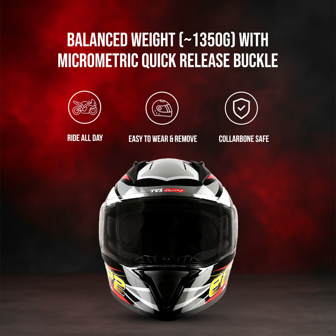 TVS Racing Titan Series Full Face Helmet for Men | Premium Bike Helmets with ABS Shell, UV Paint | Quick Release System | Aerodynamic Design | DOT & ISI Certified