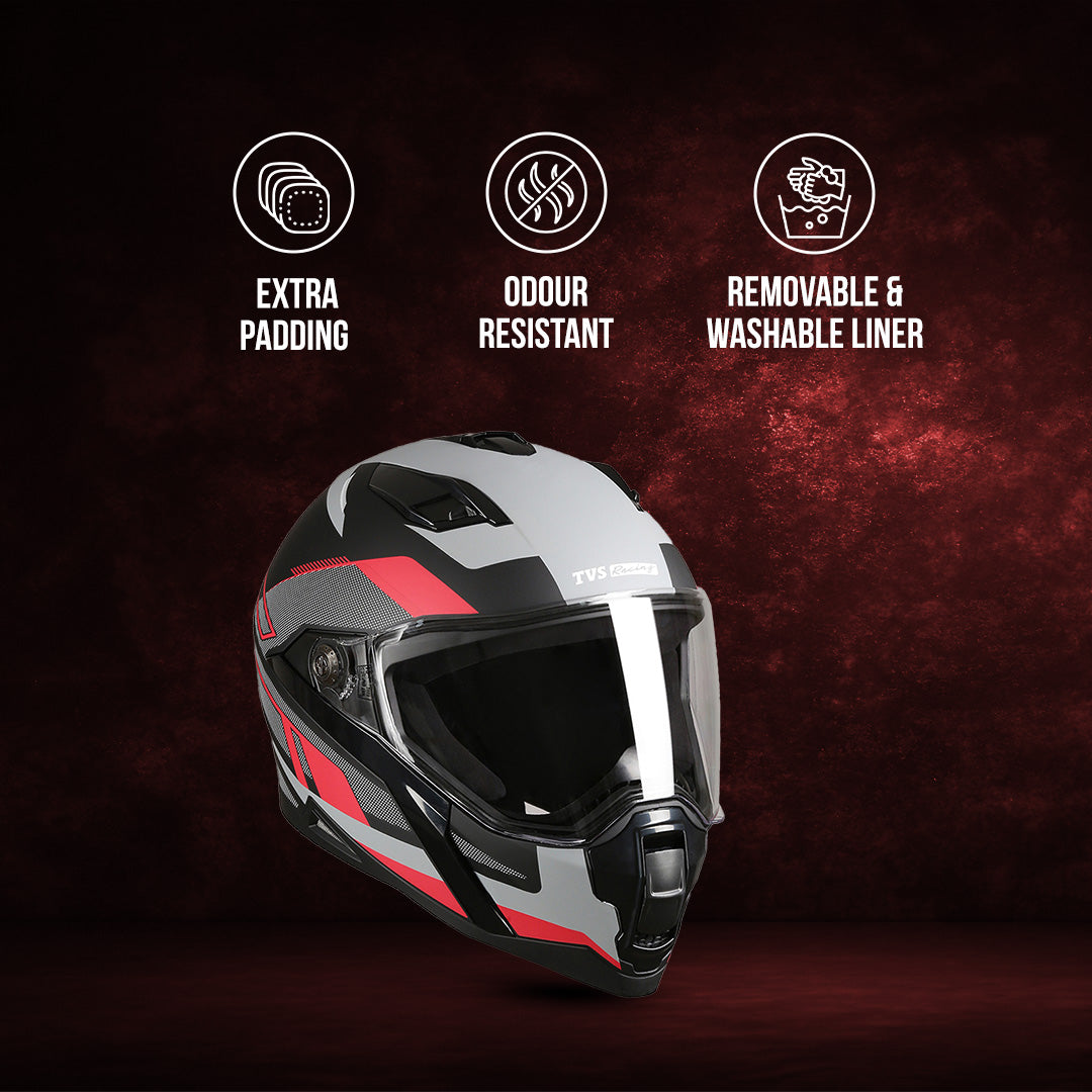 TVS Racing Anti Matter Full Face Helmet for Bike & Motorcycle Riders-DOT & ISI Certified-Lightweight ABS Shell, UV Resistant-Ventilated Comfort Liner, Quick-Release Visor & Chin Strap