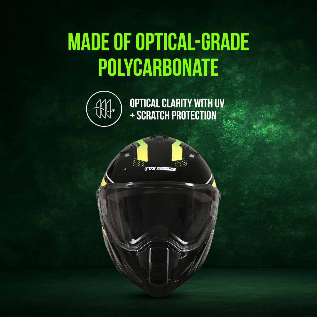 TVS Racing Anti Matter Full Face Helmet for Bike & Motorcycle Riders-DOT & ISI Certified-Lightweight ABS Shell, UV Resistant-Ventilated Comfort Liner, Quick-Release Visor & Chin Strap