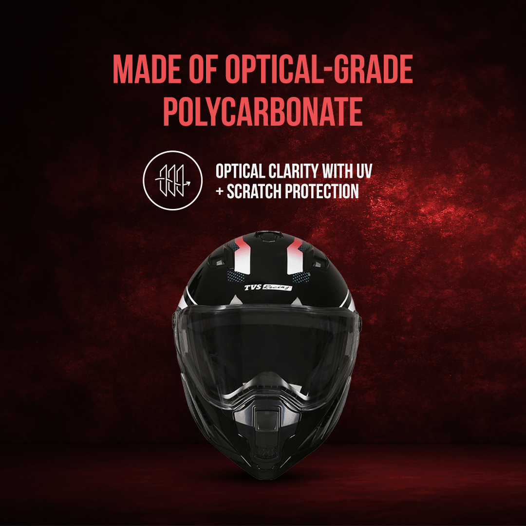 TVS Racing Anti Matter Full Face Helmet for Bike & Motorcycle Riders-DOT & ISI Certified-Lightweight ABS Shell, UV Resistant-Ventilated Comfort Liner, Quick-Release Visor & Chin Strap