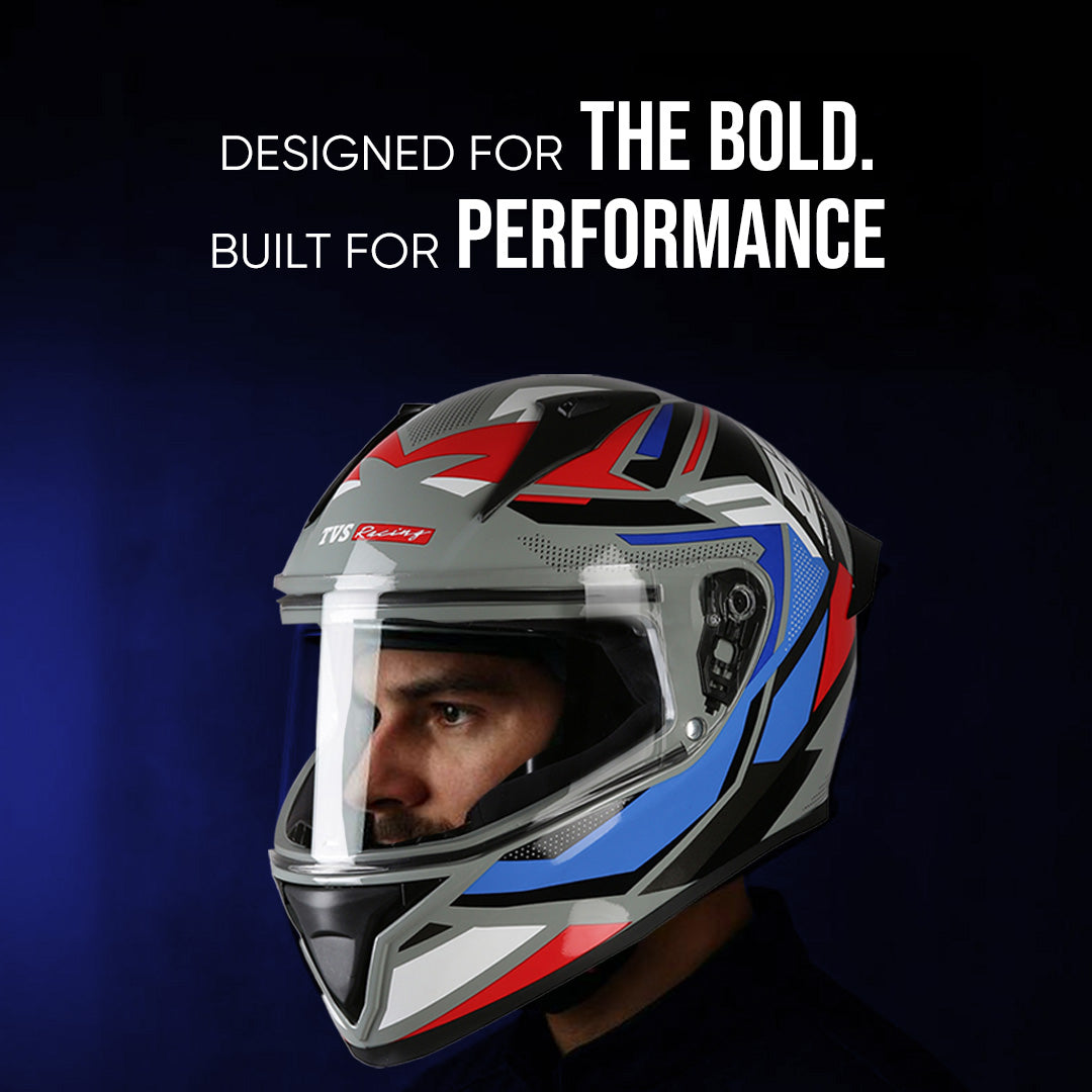 TVS Racing Titan Series Full Face Helmet for Men | Premium Bike Helmets with ABS Shell, UV Paint | Quick Release System | Aerodynamic Design | DOT & ISI Certified
