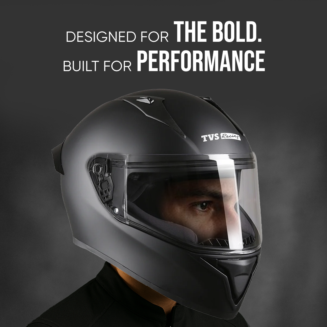TVS Racing Titan Series Full Face Helmet for Men | Premium Bike Helmets with ABS Shell, UV Paint | Quick Release System | Aerodynamic Design | DOT & ISI Certified