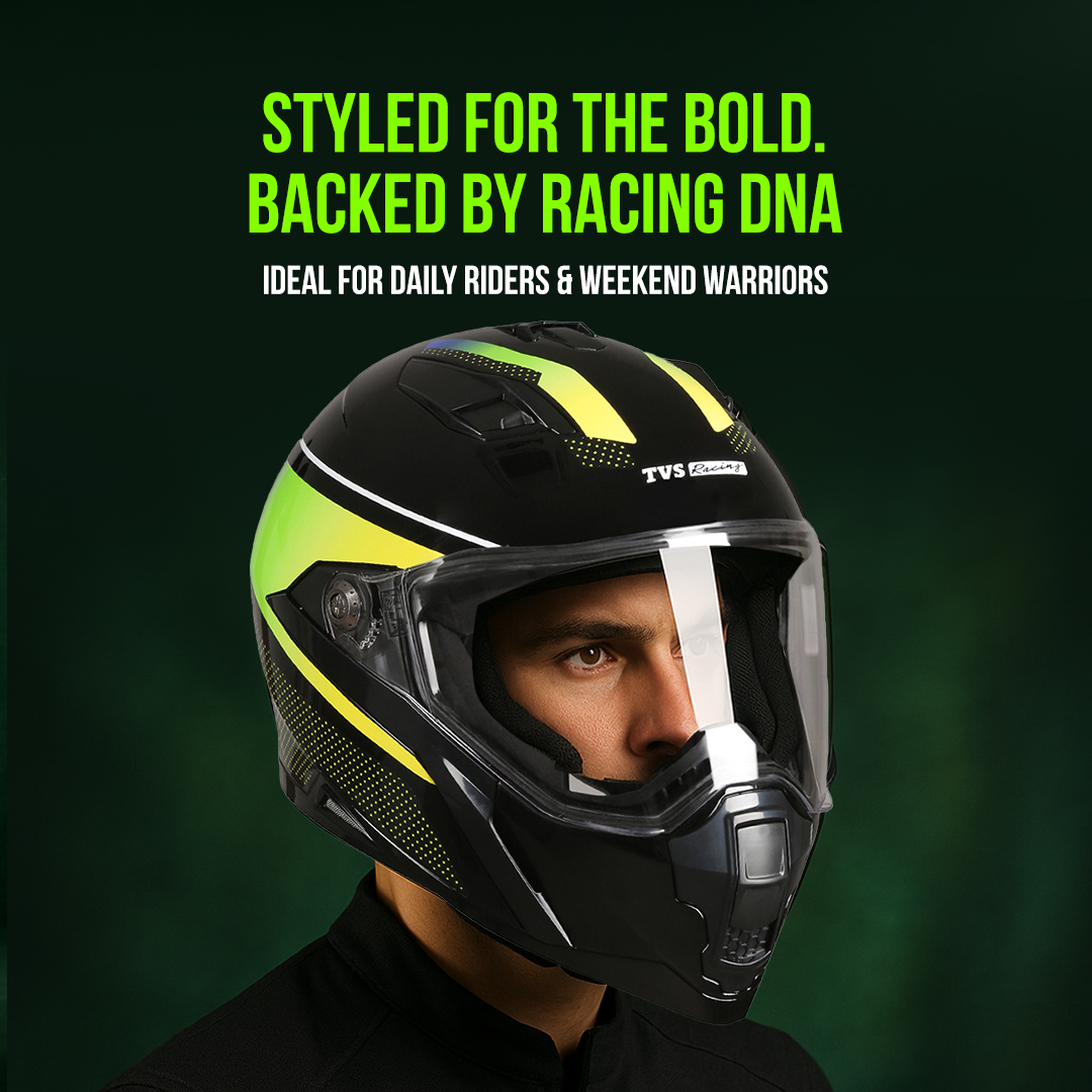 TVS Racing Anti Matter Full Face Helmet for Bike & Motorcycle Riders-DOT & ISI Certified-Lightweight ABS Shell, UV Resistant-Ventilated Comfort Liner, Quick-Release Visor & Chin Strap