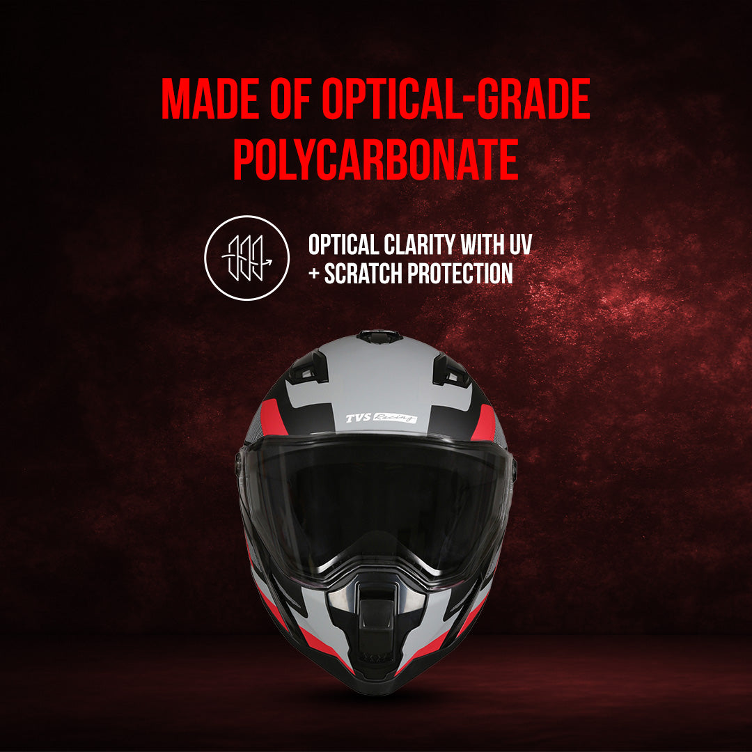 TVS Racing Anti Matter Full Face Helmet for Bike & Motorcycle Riders-DOT & ISI Certified-Lightweight ABS Shell, UV Resistant-Ventilated Comfort Liner, Quick-Release Visor & Chin Strap