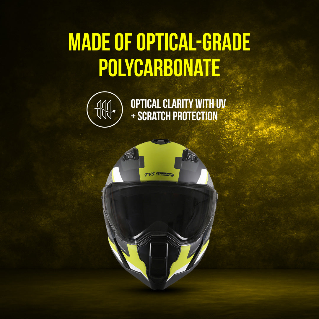 TVS Racing Anti Matter Full Face Helmet for Bike & Motorcycle Riders-DOT & ISI Certified-Lightweight ABS Shell, UV Resistant-Ventilated Comfort Liner, Quick-Release Visor & Chin Strap