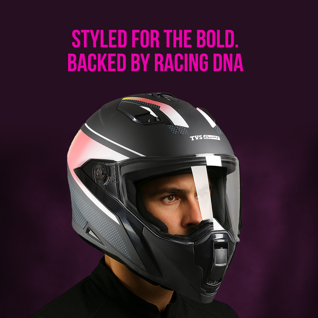 TVS Racing Anti Matter Full Face Helmet for Bike & Motorcycle Riders-DOT & ISI Certified-Lightweight ABS Shell, UV Resistant-Ventilated Comfort Liner, Quick-Release Visor & Chin Strap