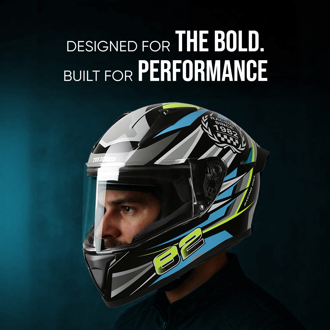 TVS Racing Titan Series Full Face Helmet for Men | Premium Bike Helmets with ABS Shell, UV Paint | Quick Release System | Aerodynamic Design | DOT & ISI Certified