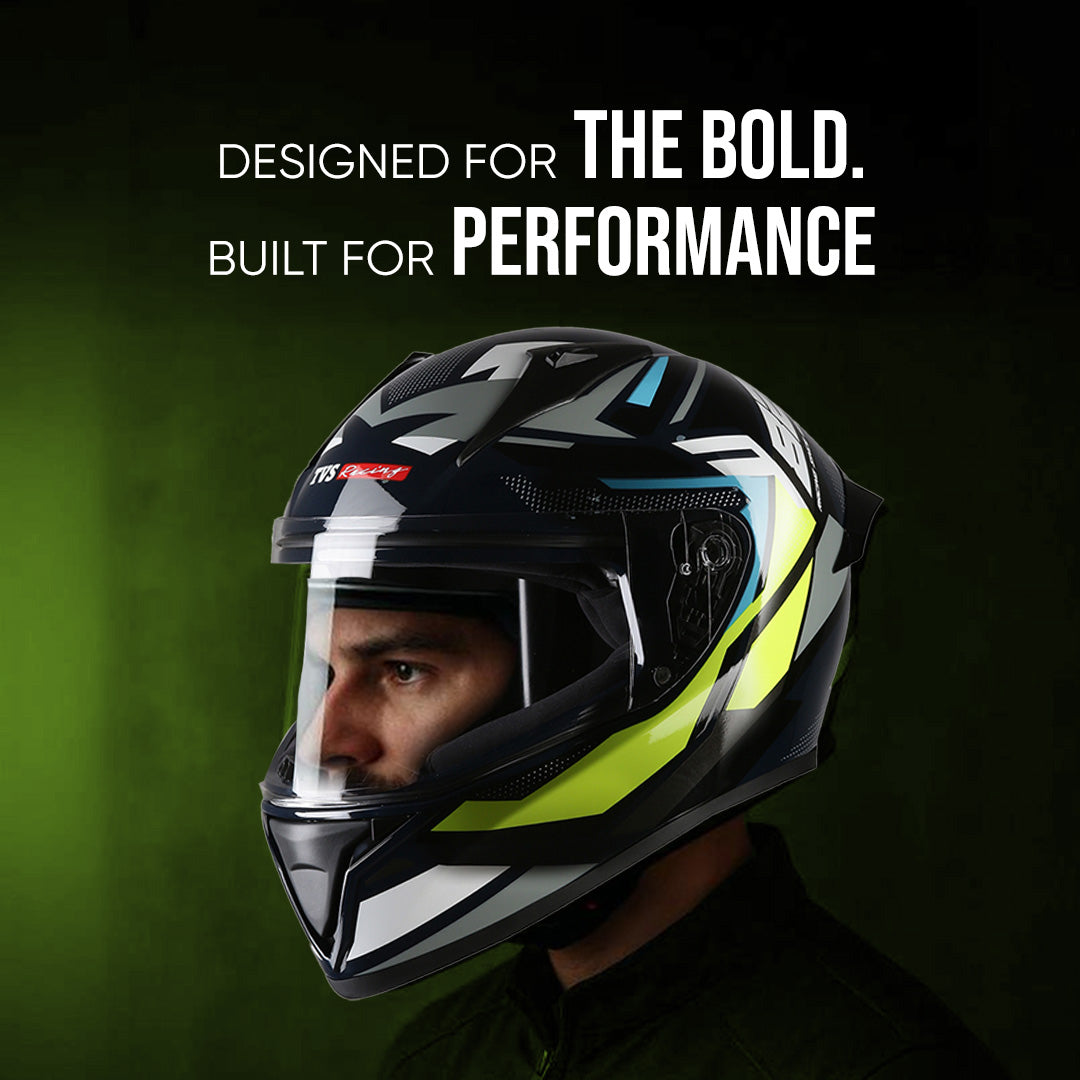 TVS Racing Titan Series Full Face Helmet for Men | Premium Bike Helmets with ABS Shell, UV Paint | Quick Release System | Aerodynamic Design | DOT & ISI Certified