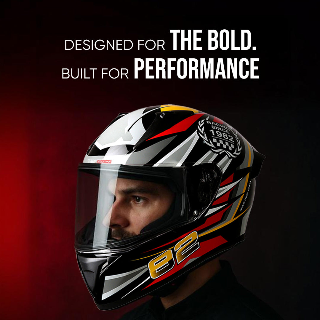 TVS Racing Titan Series Full Face Helmet for Men | Premium Bike Helmets with ABS Shell, UV Paint | Quick Release System | Aerodynamic Design | DOT & ISI Certified