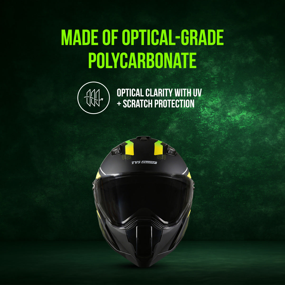 TVS Racing Anti Matter Full Face Helmet for Bike & Motorcycle Riders-DOT & ISI Certified-Lightweight ABS Shell, UV Resistant-Ventilated Comfort Liner, Quick-Release Visor & Chin Strap