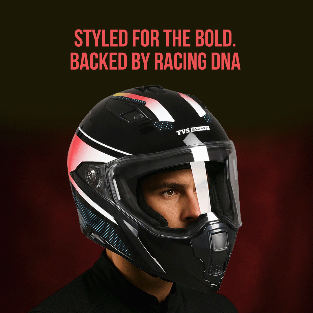 TVS Racing Anti Matter Full Face Helmet for Bike & Motorcycle Riders-DOT & ISI Certified-Lightweight ABS Shell, UV Resistant-Ventilated Comfort Liner, Quick-Release Visor & Chin Strap