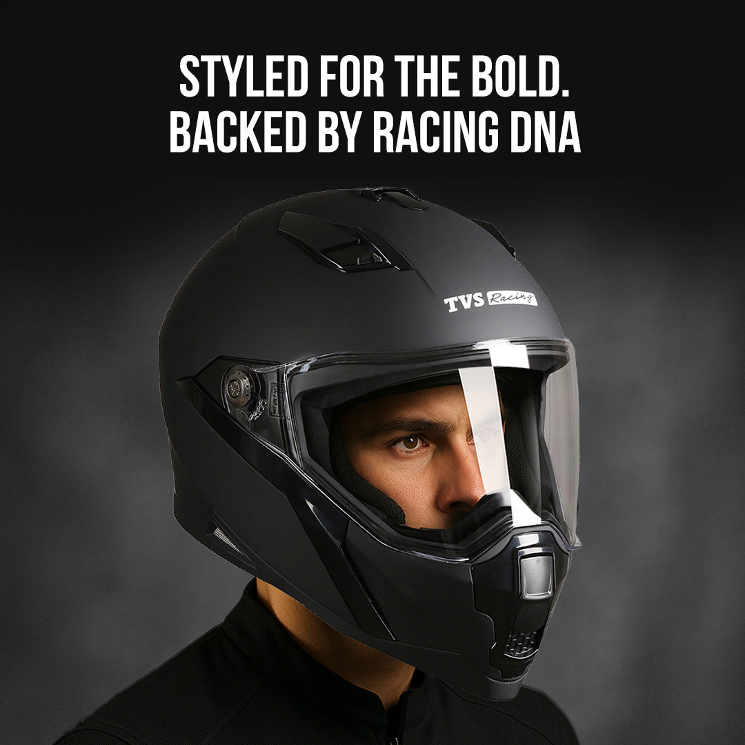 TVS Racing Anti Matter Full Face Helmet for Bike & Motorcycle Riders-DOT & ISI Certified-Lightweight ABS Shell, UV Resistant-Ventilated Comfort Liner, Quick-Release Visor & Chin Strap