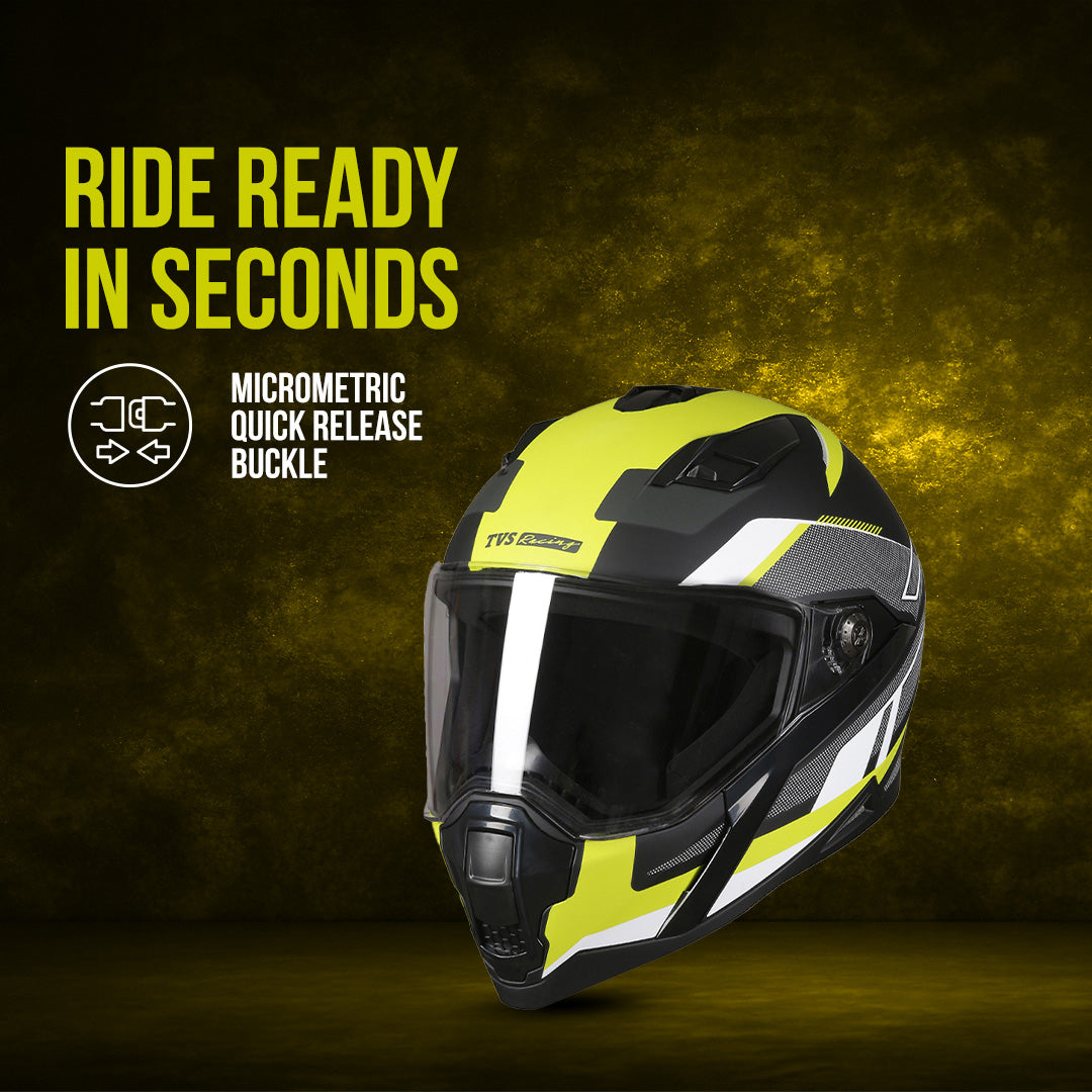 TVS Racing Anti Matter Full Face Helmet for Bike & Motorcycle Riders-DOT & ISI Certified-Lightweight ABS Shell, UV Resistant-Ventilated Comfort Liner, Quick-Release Visor & Chin Strap