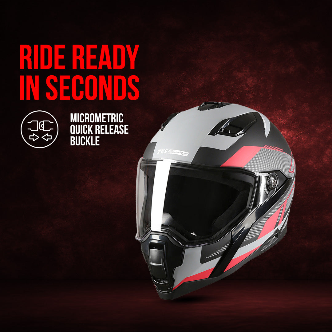 TVS Racing Anti Matter Full Face Helmet for Bike & Motorcycle Riders-DOT & ISI Certified-Lightweight ABS Shell, UV Resistant-Ventilated Comfort Liner, Quick-Release Visor & Chin Strap