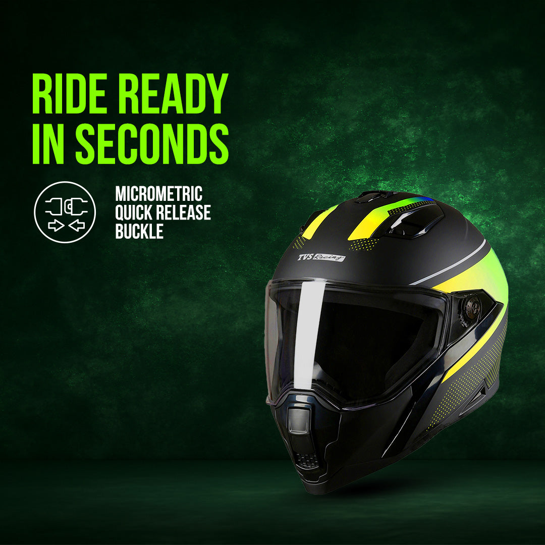 TVS Racing Anti Matter Full Face Helmet for Bike & Motorcycle Riders-DOT & ISI Certified-Lightweight ABS Shell, UV Resistant-Ventilated Comfort Liner, Quick-Release Visor & Chin Strap