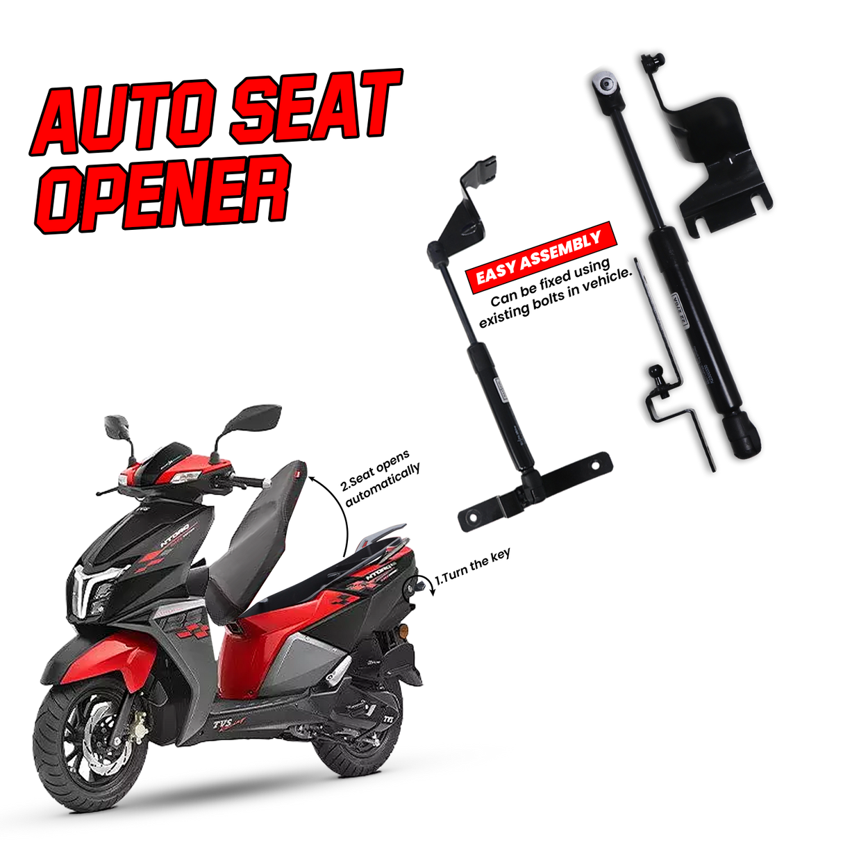 TVS Ntorq Auto seat opener - Heavy-Duty Universal Auto Seat Opener with Quick-Release Mechanism - Easy Installation, Durable Construction, and Secure Seat Access for Motorcycles, and Scooters, Compatible with Most Vehicle Models - TVS Motor Company